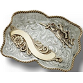 Rectangular Custom Trophy Buckle w/ Gold Floral